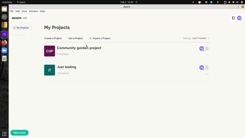 A screencast of a user creating a tree of goals for a community garden using Acorn.