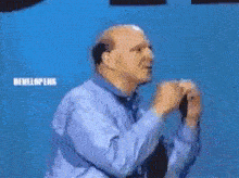 Animation of Steve Ballmer on-stage at a Microsoft conference chanting 'Developers Developers Developers Developers'